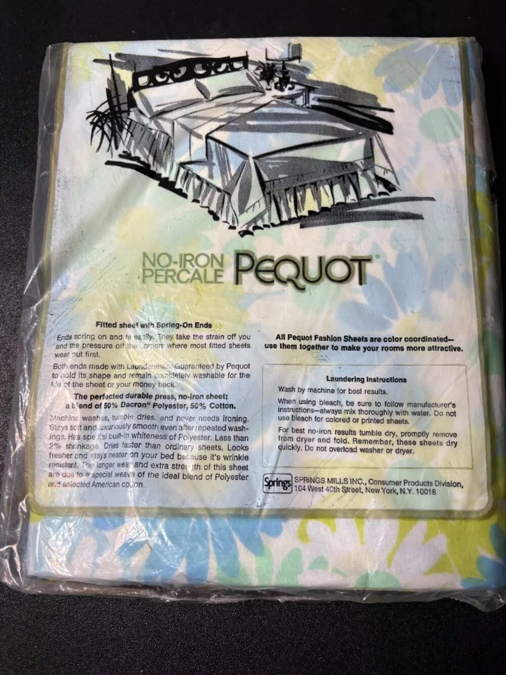Vintage Groovy Blue Floral Pequot Double Flat Sheet New